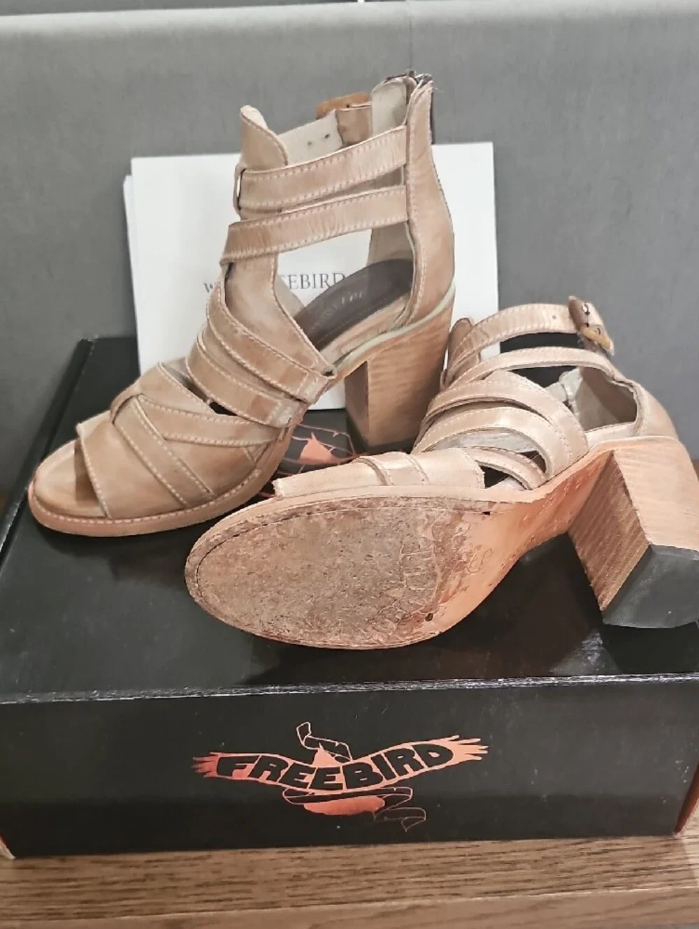 Freebird by Steven Taupe/Tan Suede Strappy Block Heel Sandal